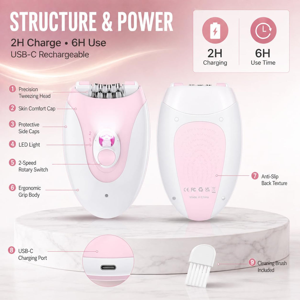 Electric Epilator with 36 Tweezers, 2 Speed Cordless USB R3107