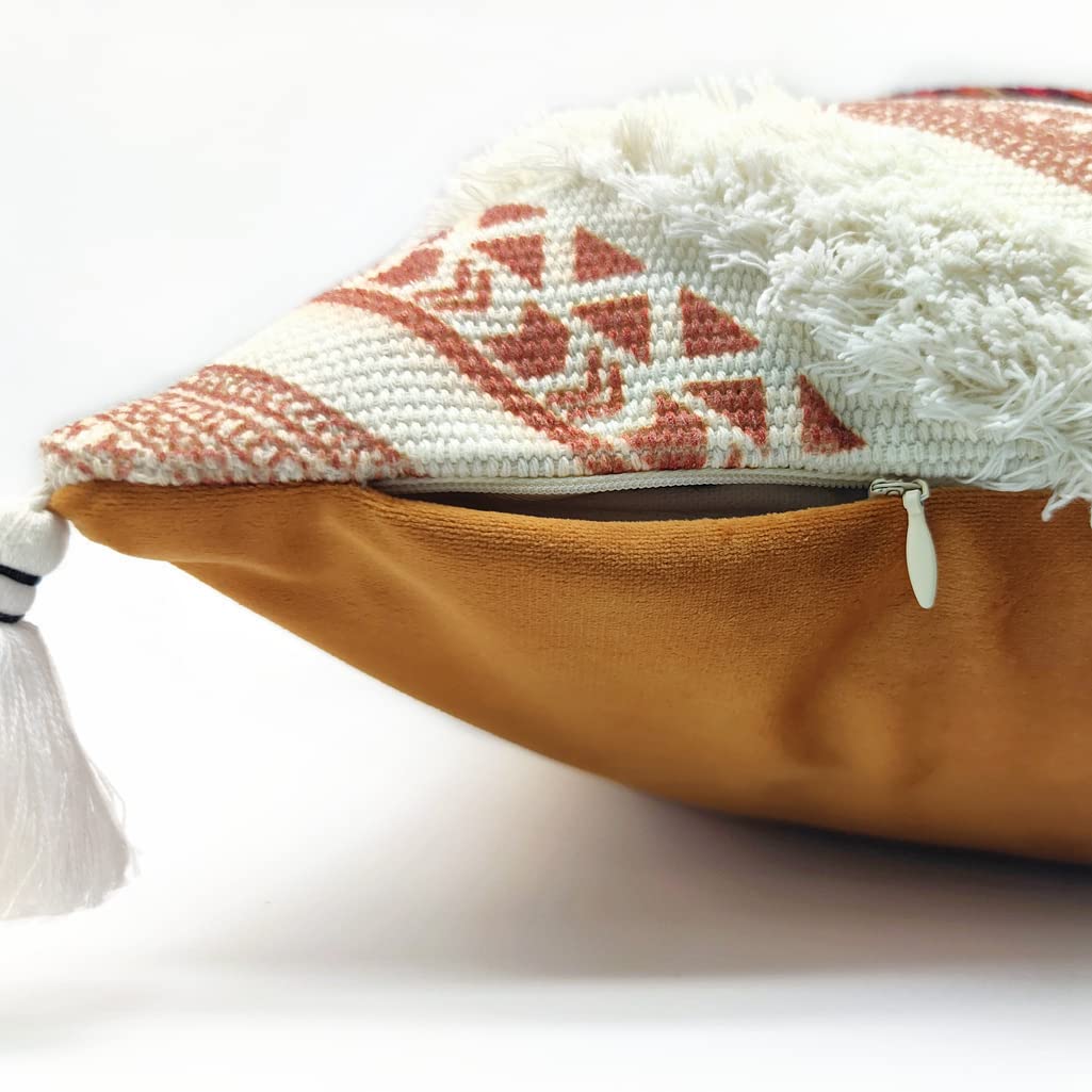 Boho Decorative Throw Pillow Cover with Tassels Fringe 18''x18'' Q369254