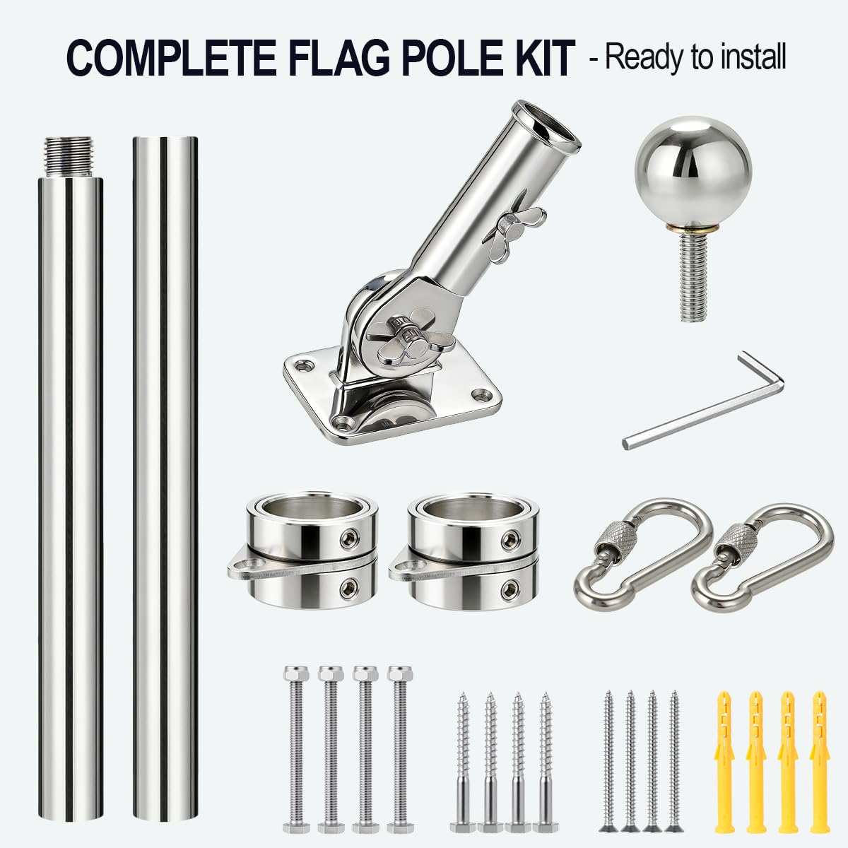 24 Inch 316 Stainless Steel Boat Flag Pole Kit with Mounting Base V702002