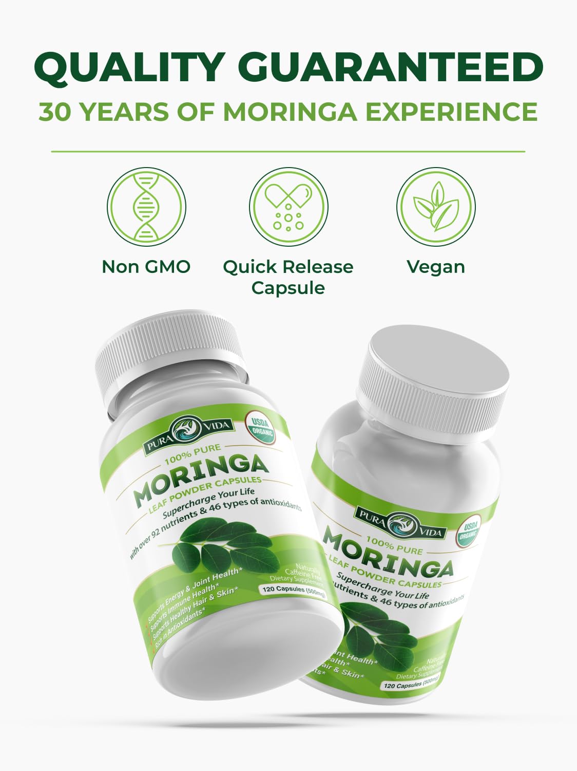 Organic Moringa Capsules 500mg 120ct Pack of 2 B33583
