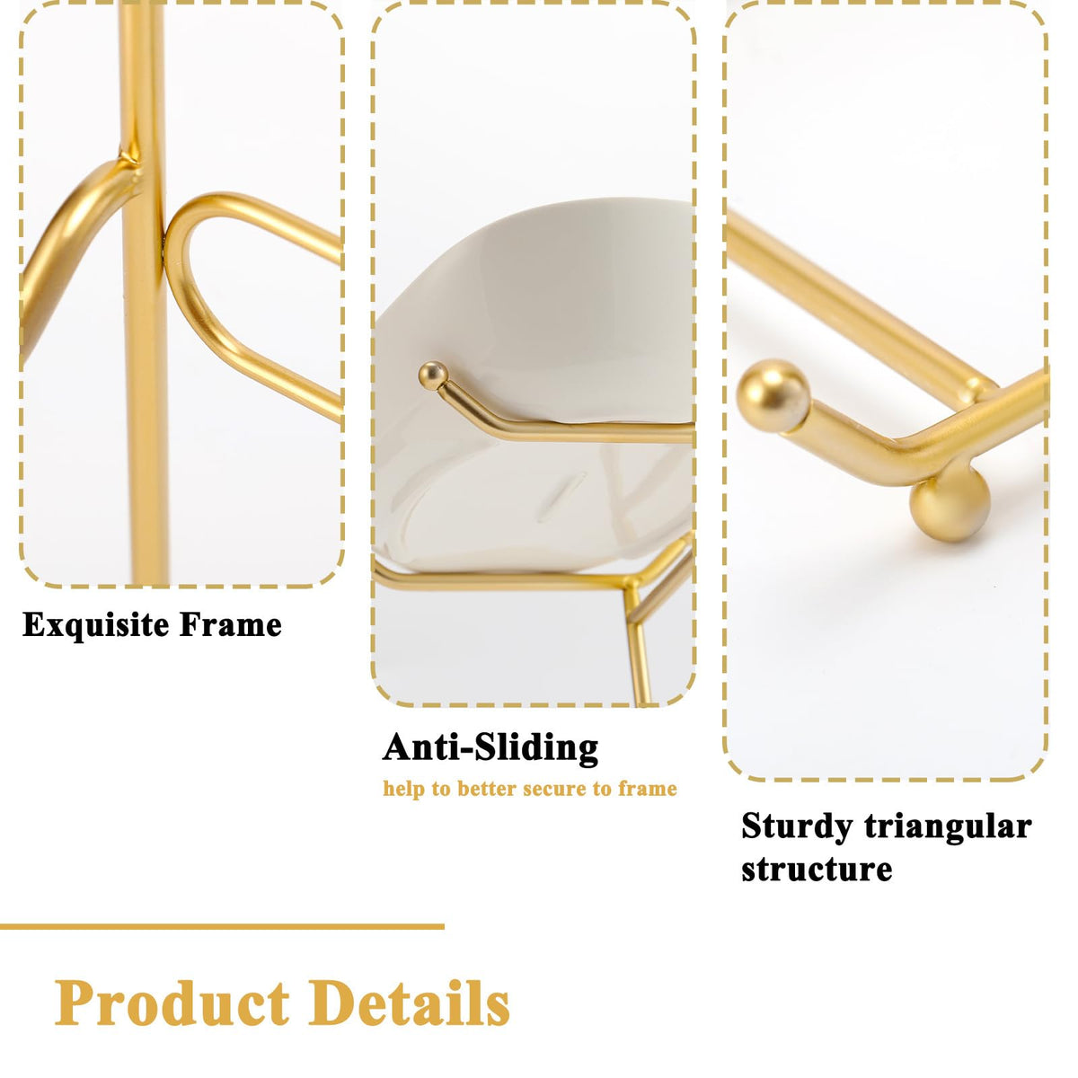 3 Tier Ceramic Fruit Bowl with Golden Metal Stand O174466