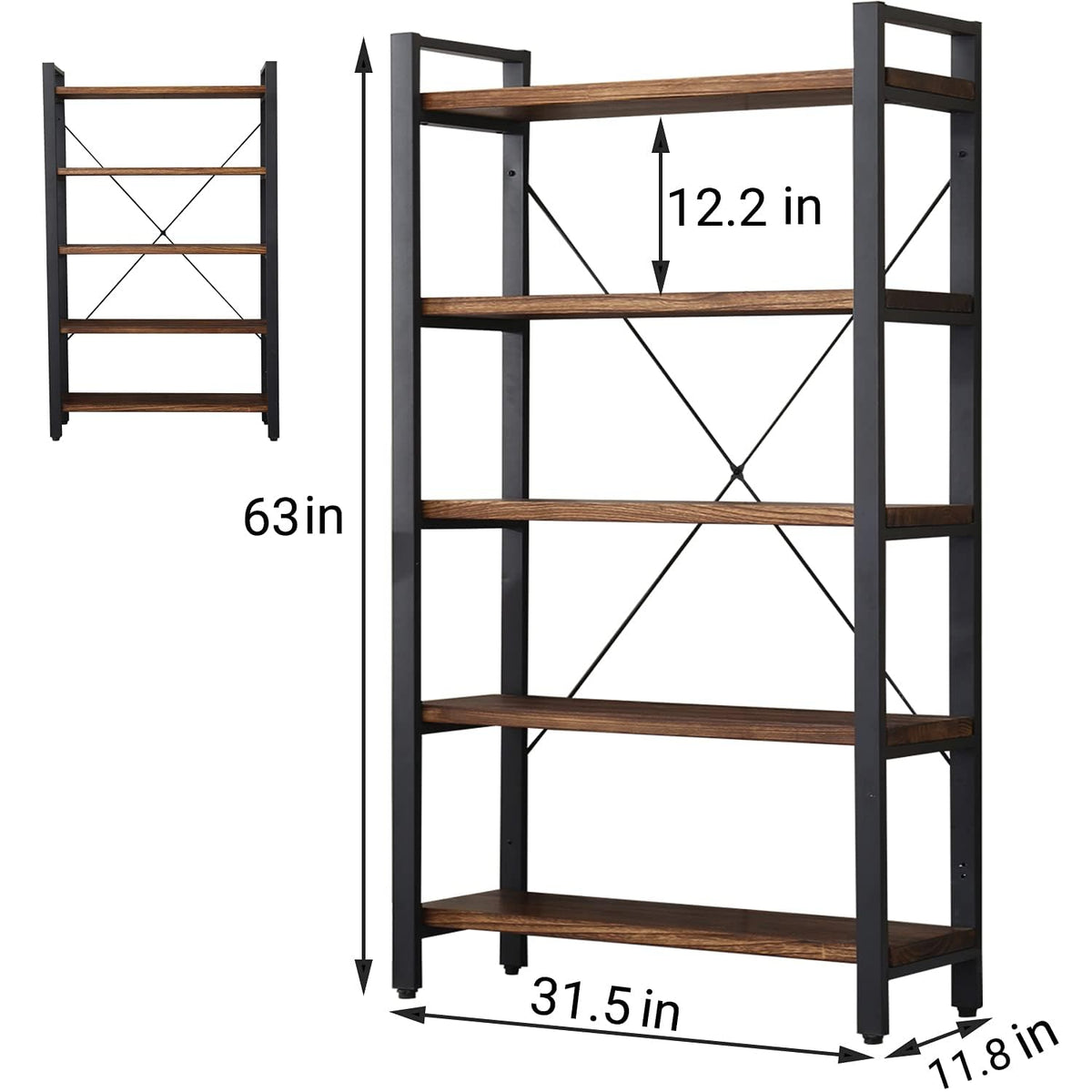 5 Tier Solid Wood Metal Bookcase Z9814