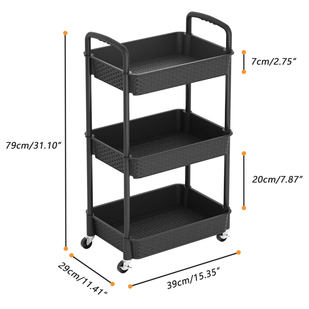 3-Tier Plastic Rolling Utility Cart with Handle F776671