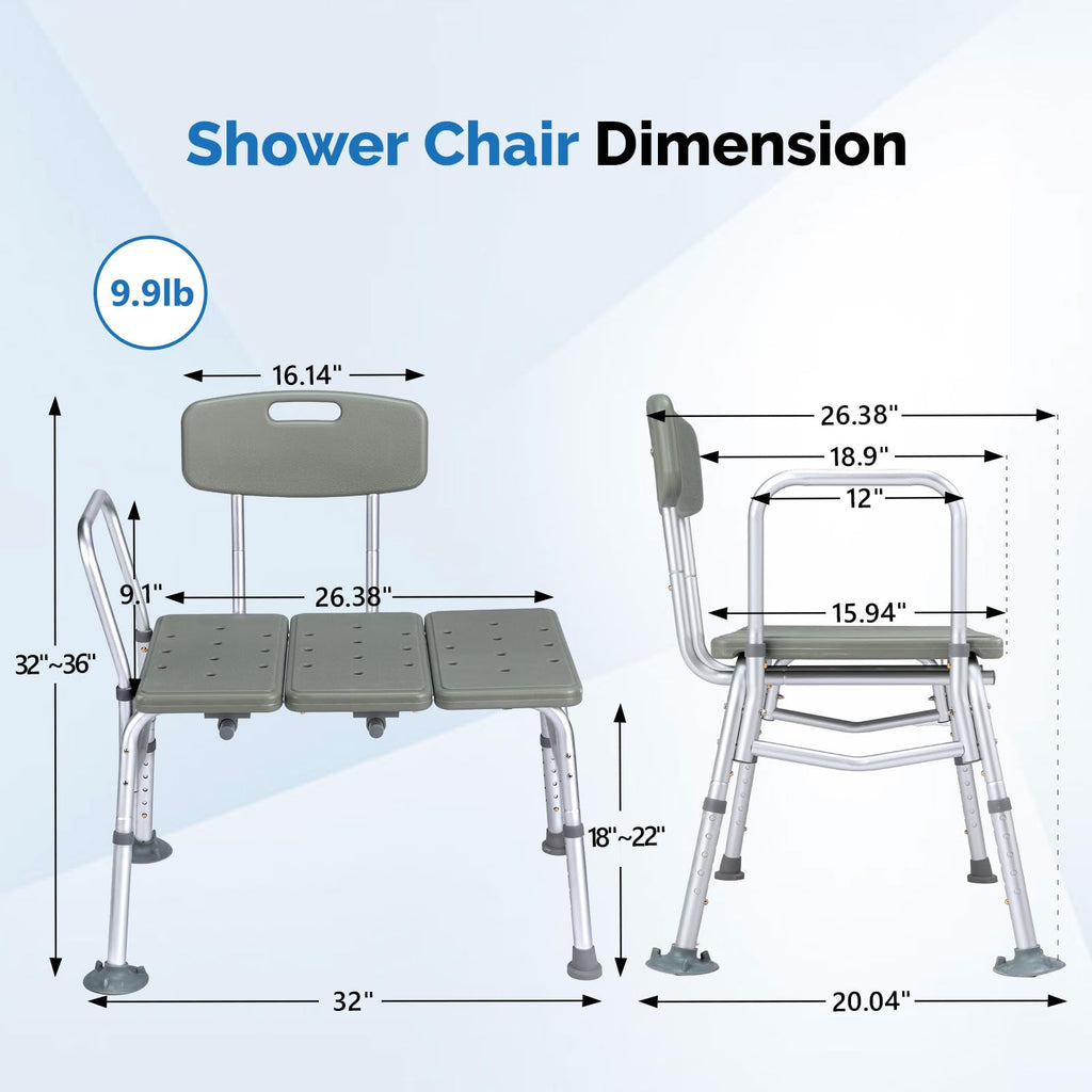 Height Adjustable Tub Transfer Bench Shower Chair with Backrest F7820