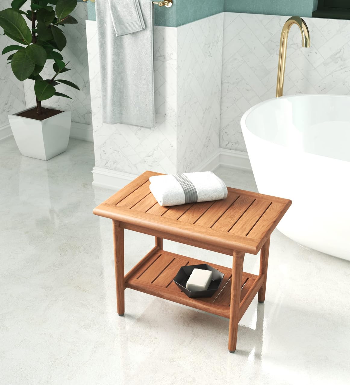 Teak Shower Bench with Shelf N6916