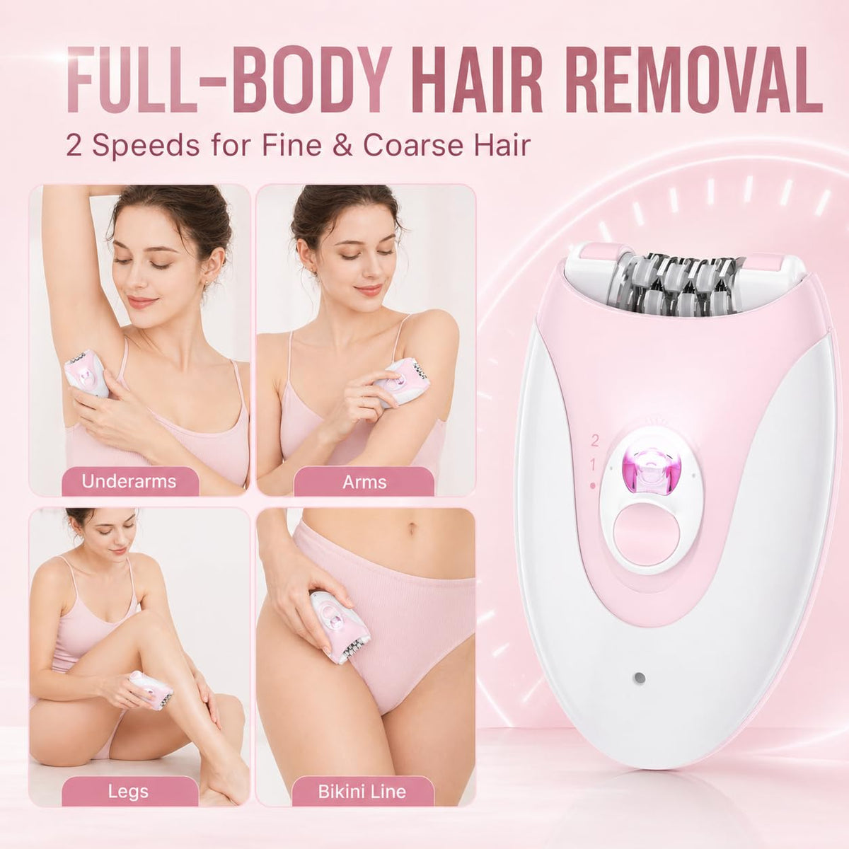 Electric Epilator with 36 Tweezers, 2 Speed Cordless USB R3107
