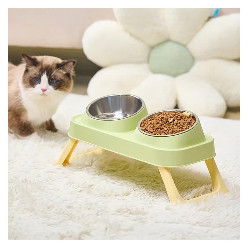 Foldable Elevated Stainless Steel Dual Pet Bowl E546066