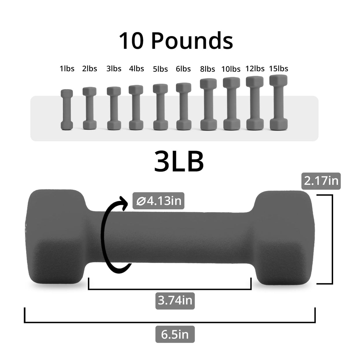 Neoprene Dumbbells Set, 1-15 LB, Anti-Slip, Hex Shape H79721