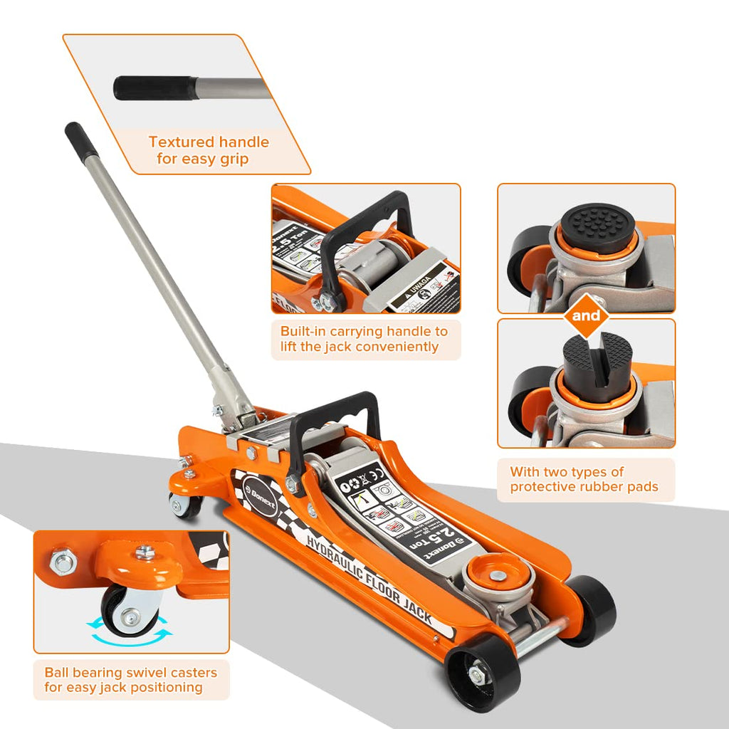 Steel Floor Jack and Orange Jack Stands R2536