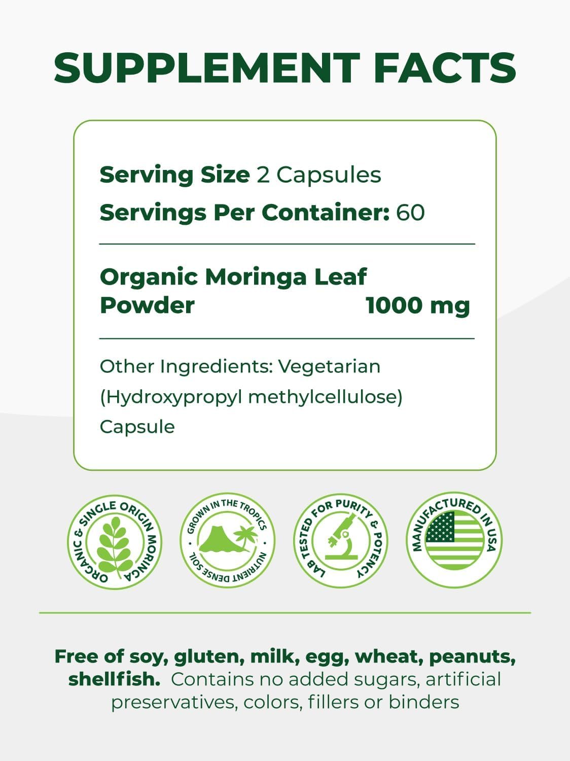 Organic Moringa Capsules 500mg 120ct Pack of 2 B33583