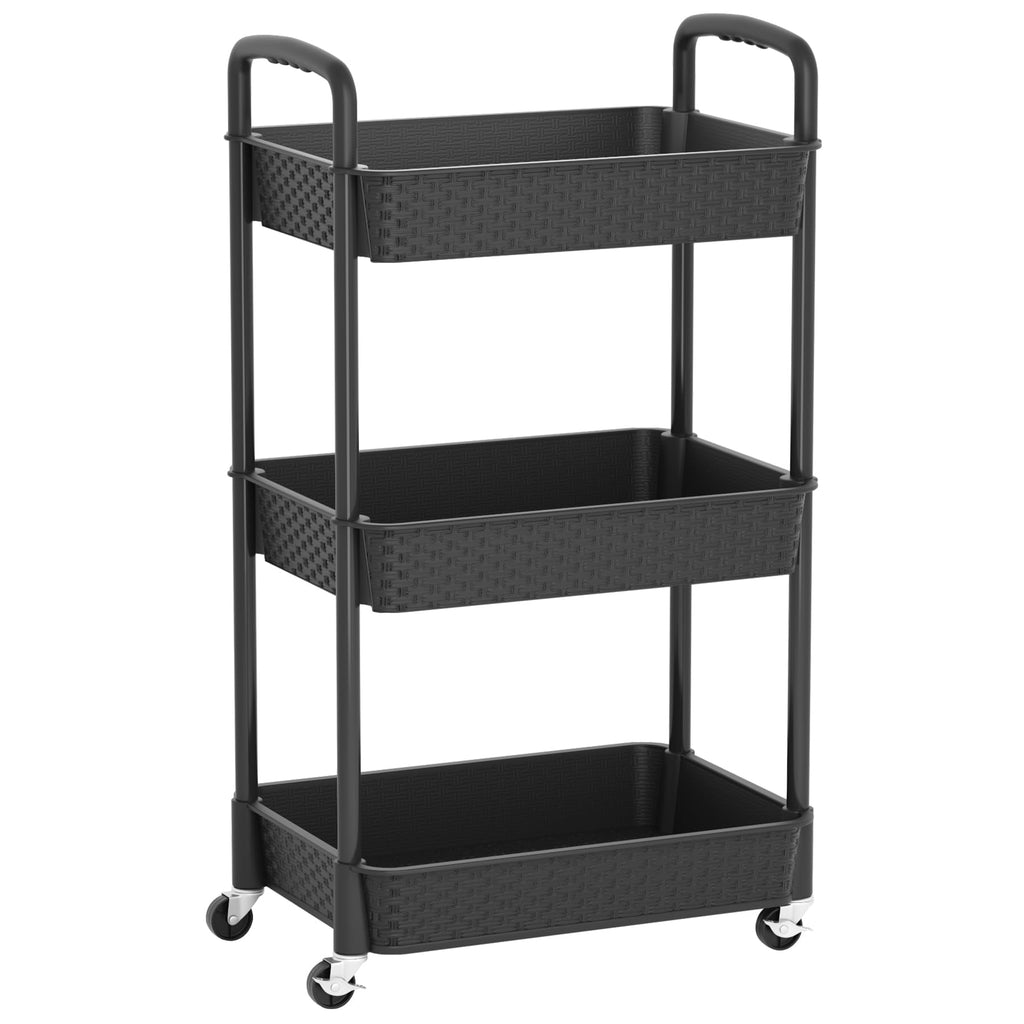 3-Tier Plastic Rolling Utility Cart with Handle F776671