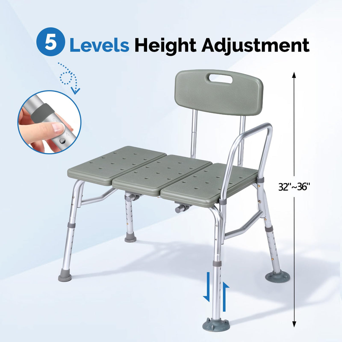 Height Adjustable Tub Transfer Bench Shower Chair with Backrest F7820