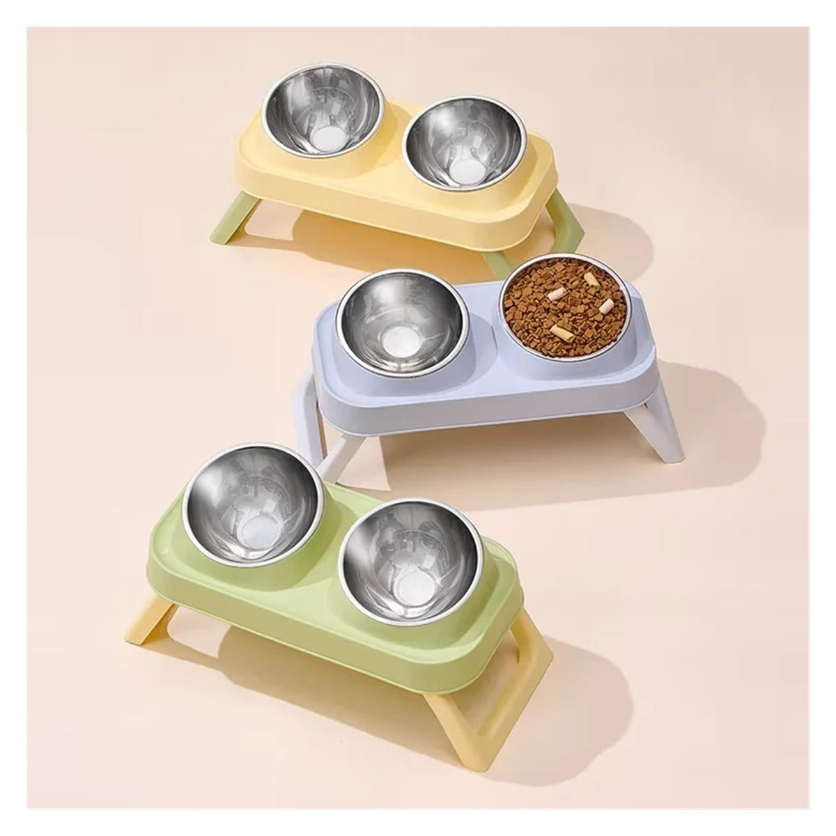 Foldable Elevated Stainless Steel Dual Pet Bowl E546066