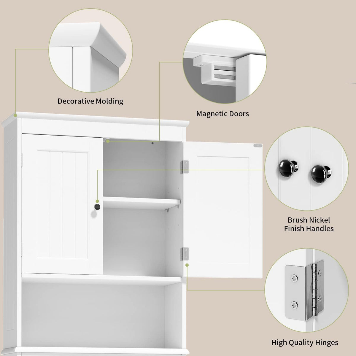 Over the Toilet Storage Cabinet with Adjustable Shelf, White U2037