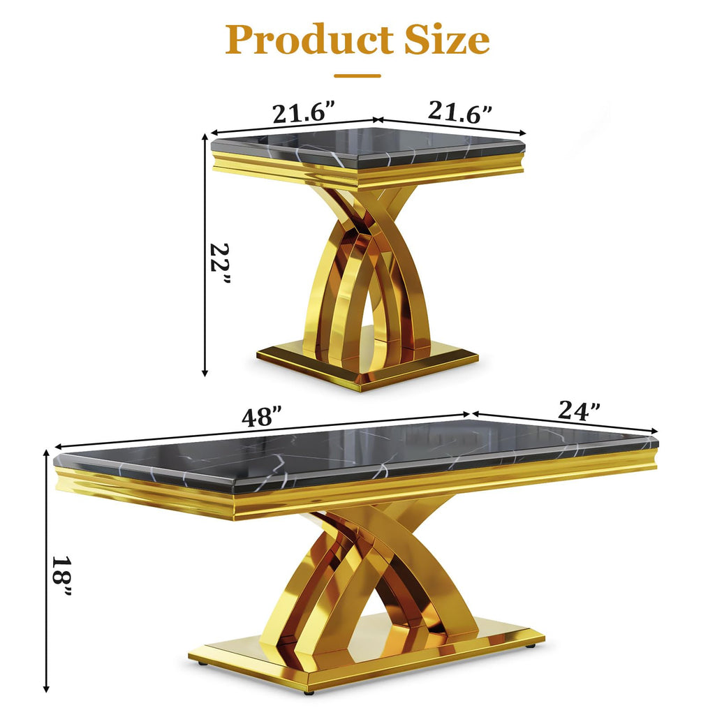 Black and Gold Coffee Table Set of 2 U846