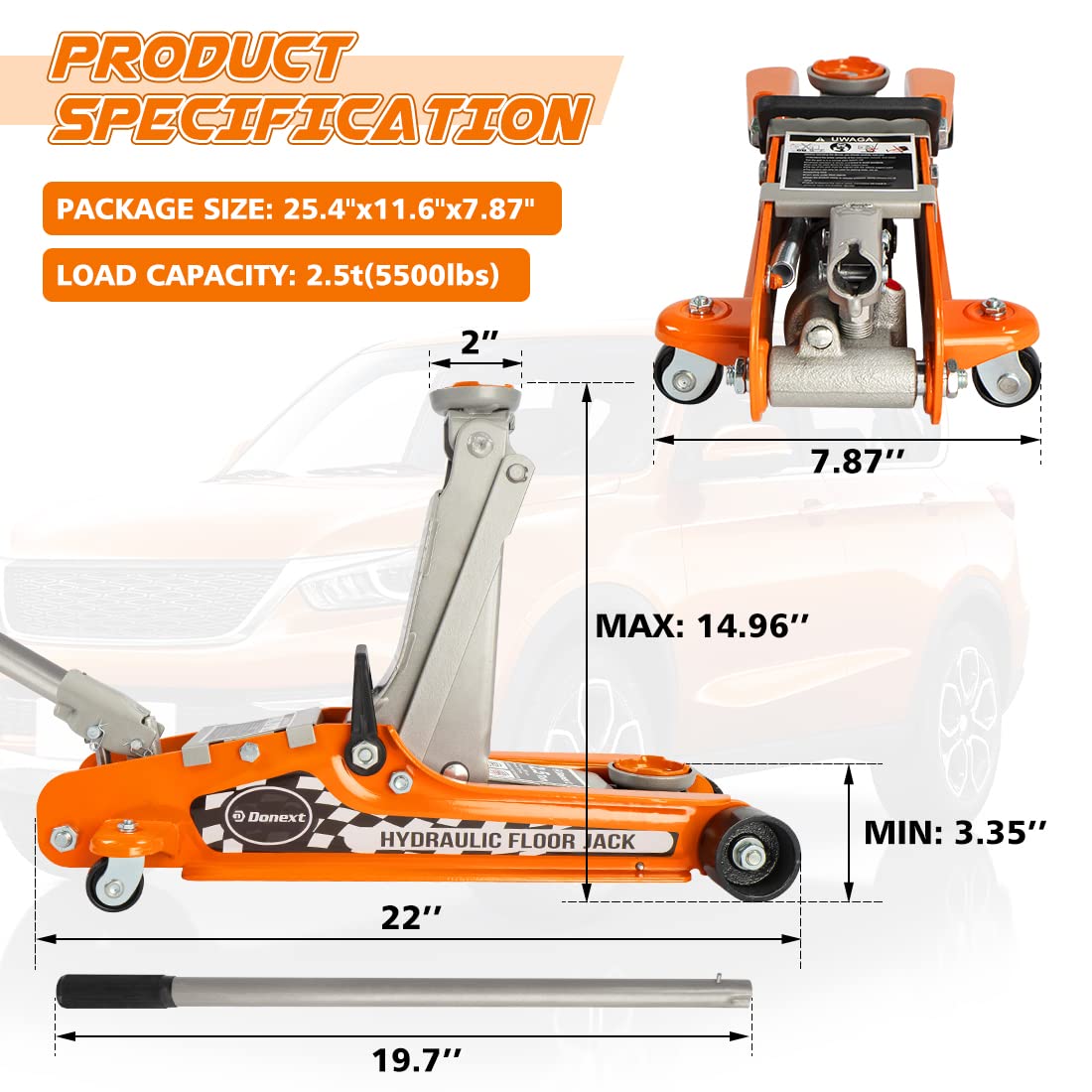 Steel Floor Jack and Orange Jack Stands R2536