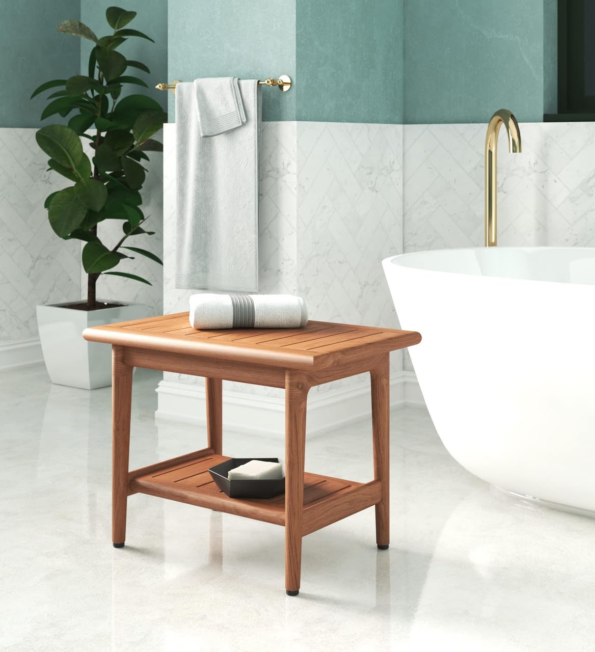 Teak Shower Bench with Shelf N6916