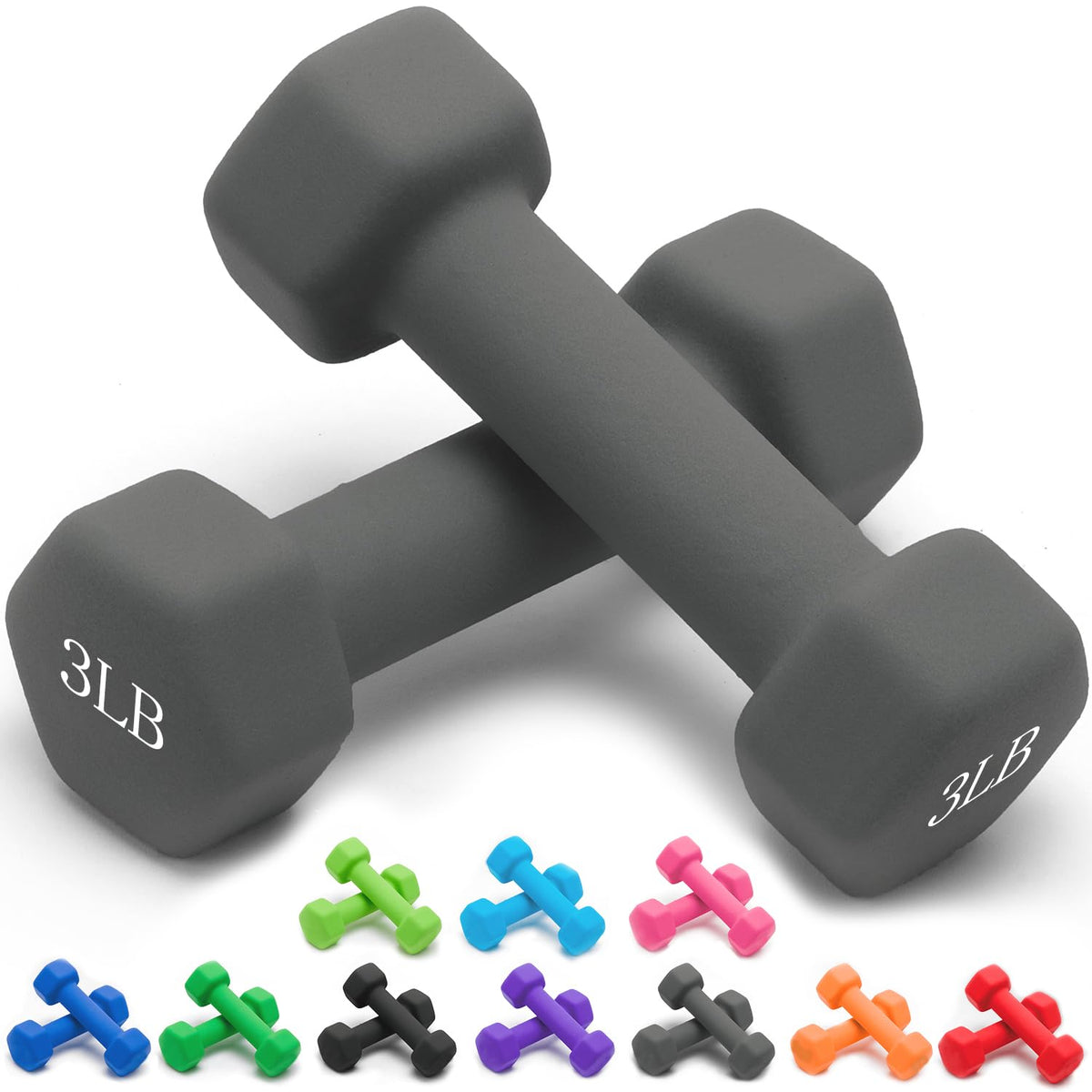 Neoprene Dumbbells Set, 1-15 LB, Anti-Slip, Hex Shape H79721