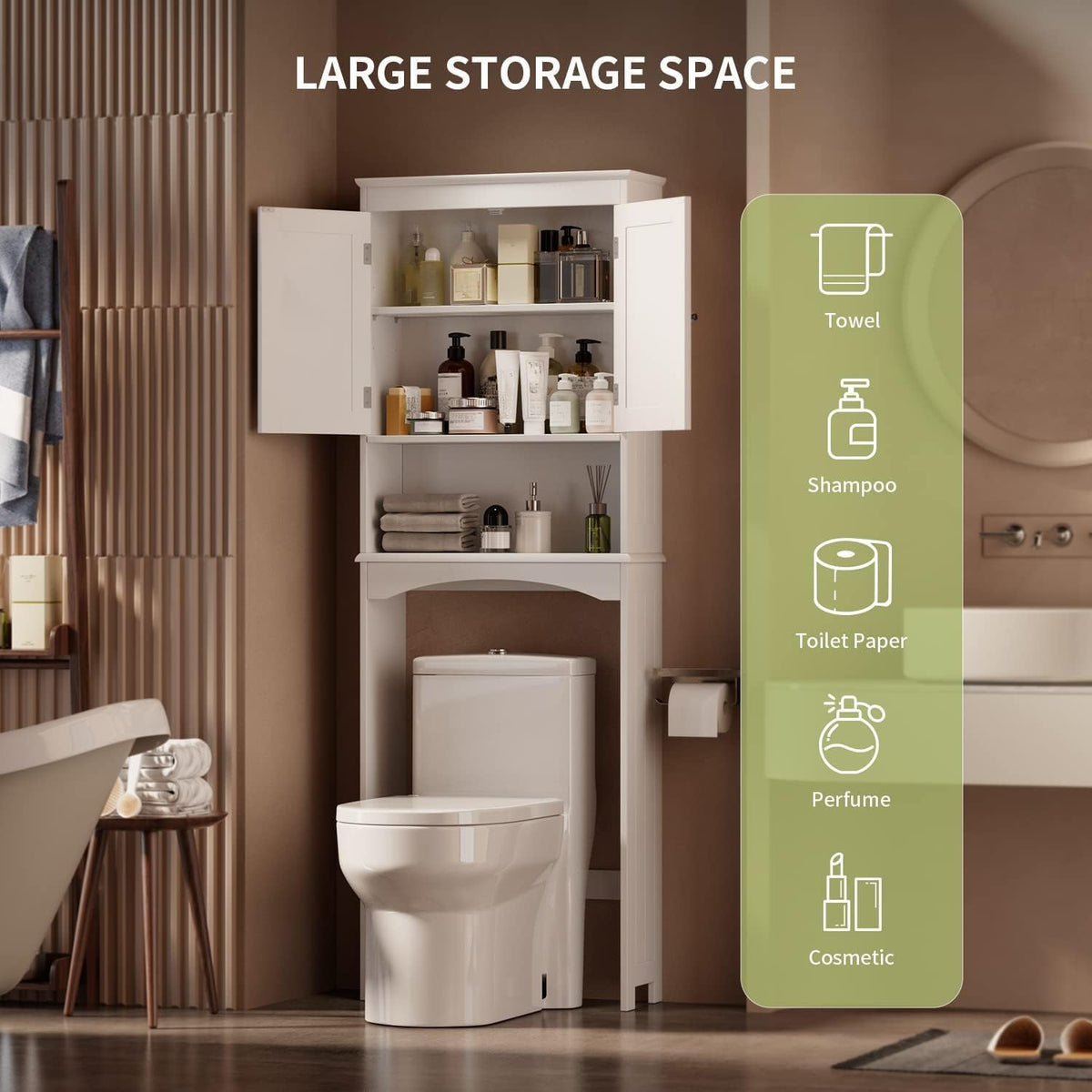 Over the Toilet Storage Cabinet with Adjustable Shelf, White U2037