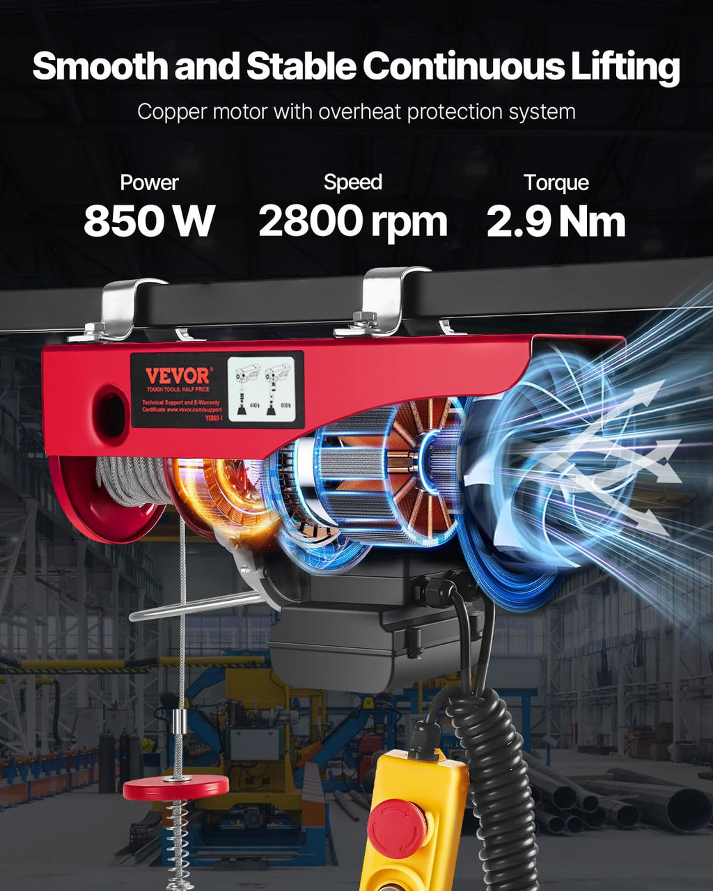 880lbs Electric Hoist with Wired Remote Control Z127