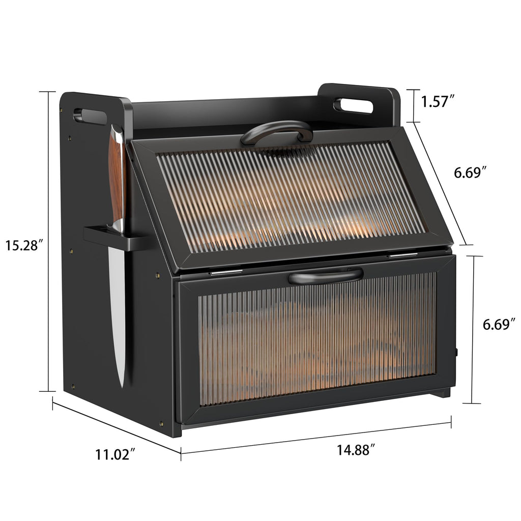 Large Black Wooden Bread Box with Acrylic Window A898