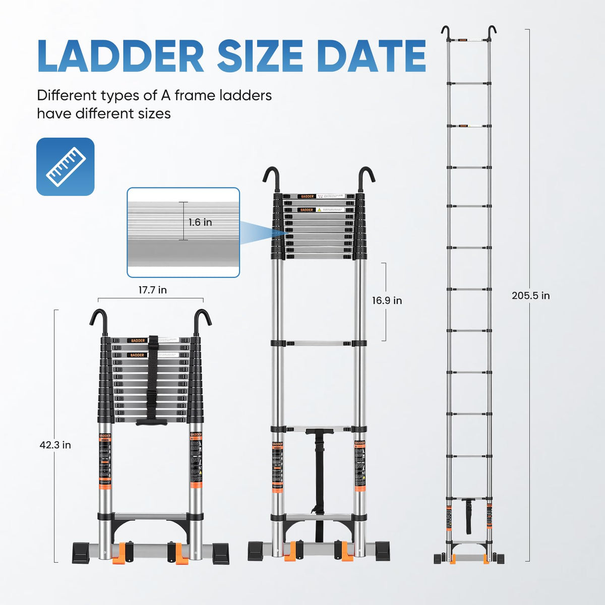 Telescoping Ladder 16.5 FT with Wheels & Hooks 330 lbs T7018