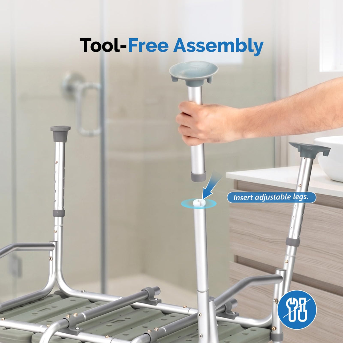Height Adjustable Tub Transfer Bench Shower Chair with Backrest F7820