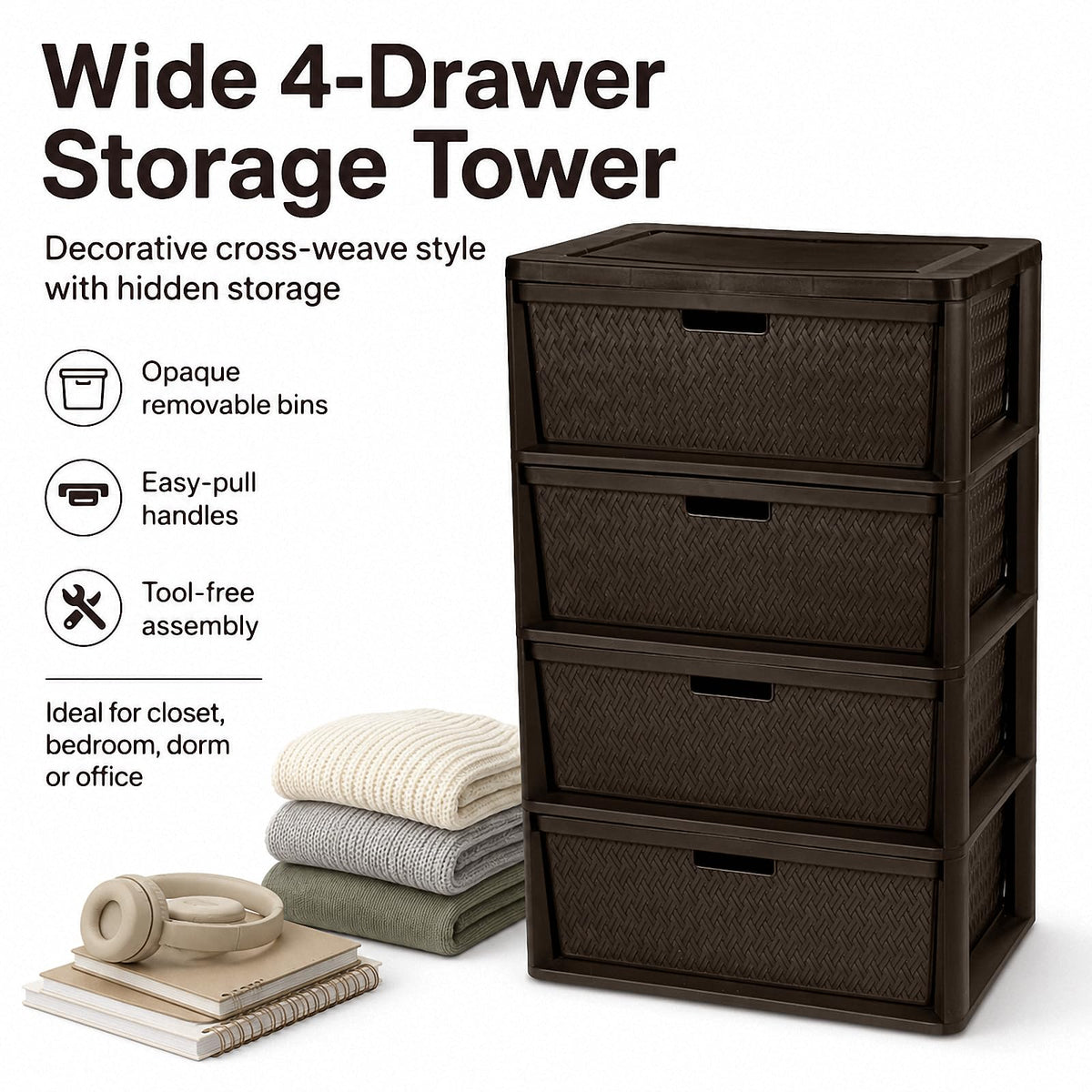 4 Drawer Brown Plastic Storage Tower E650