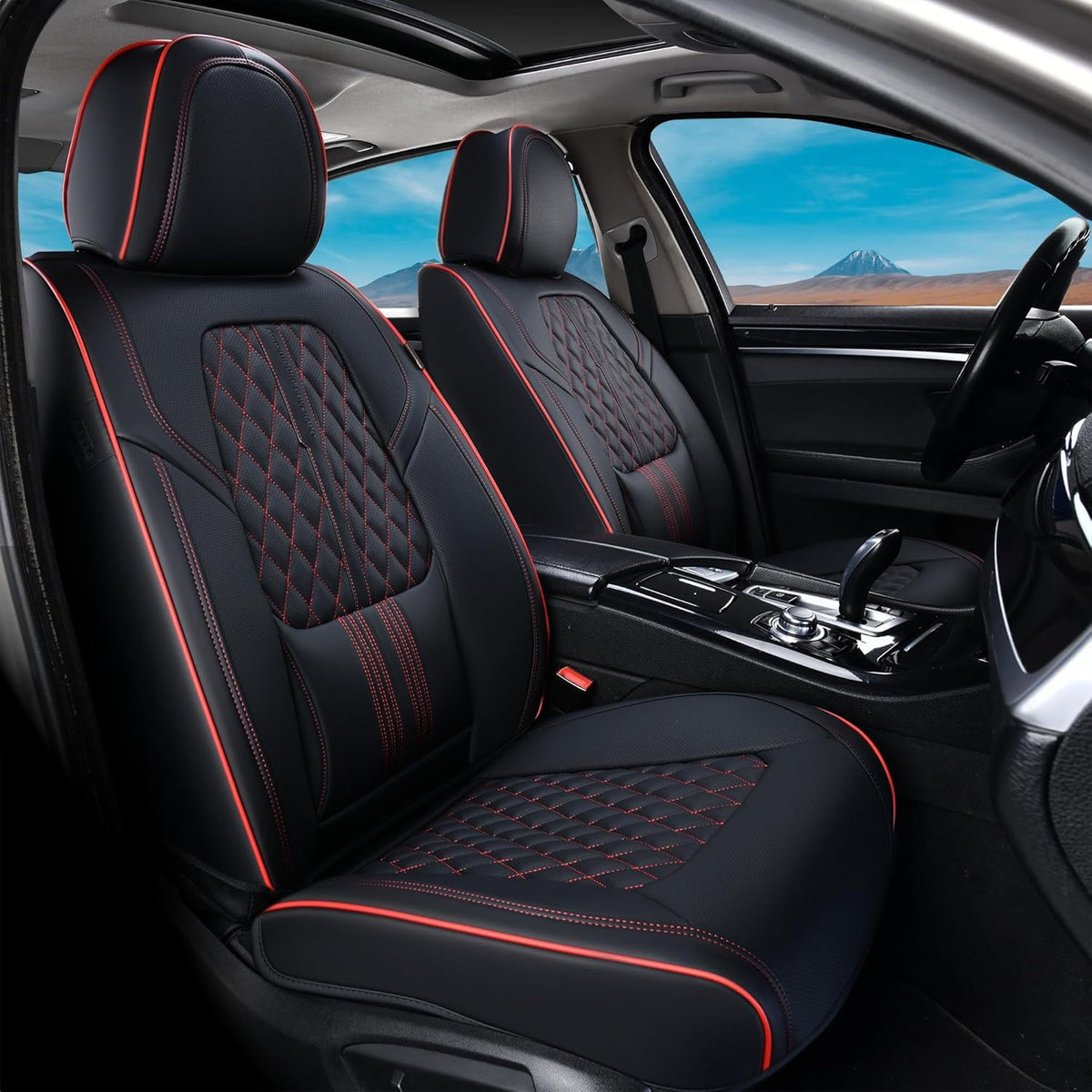 Black Nappa Leather Car Seat Covers Full Set F257