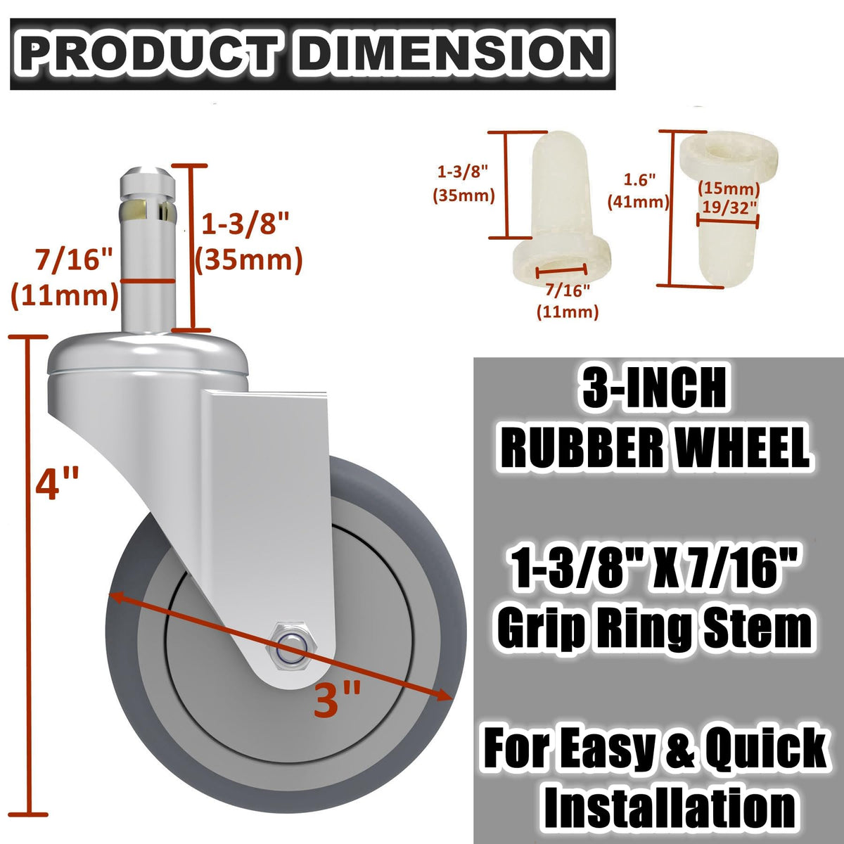 3-Inch Swivel Stem Caster 4 Pack Q27577