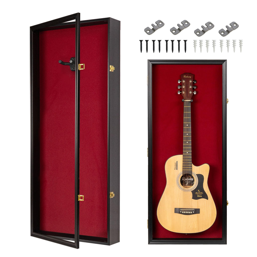 41" Lockable Guitar Display Case with Red Felt Interior Q9412