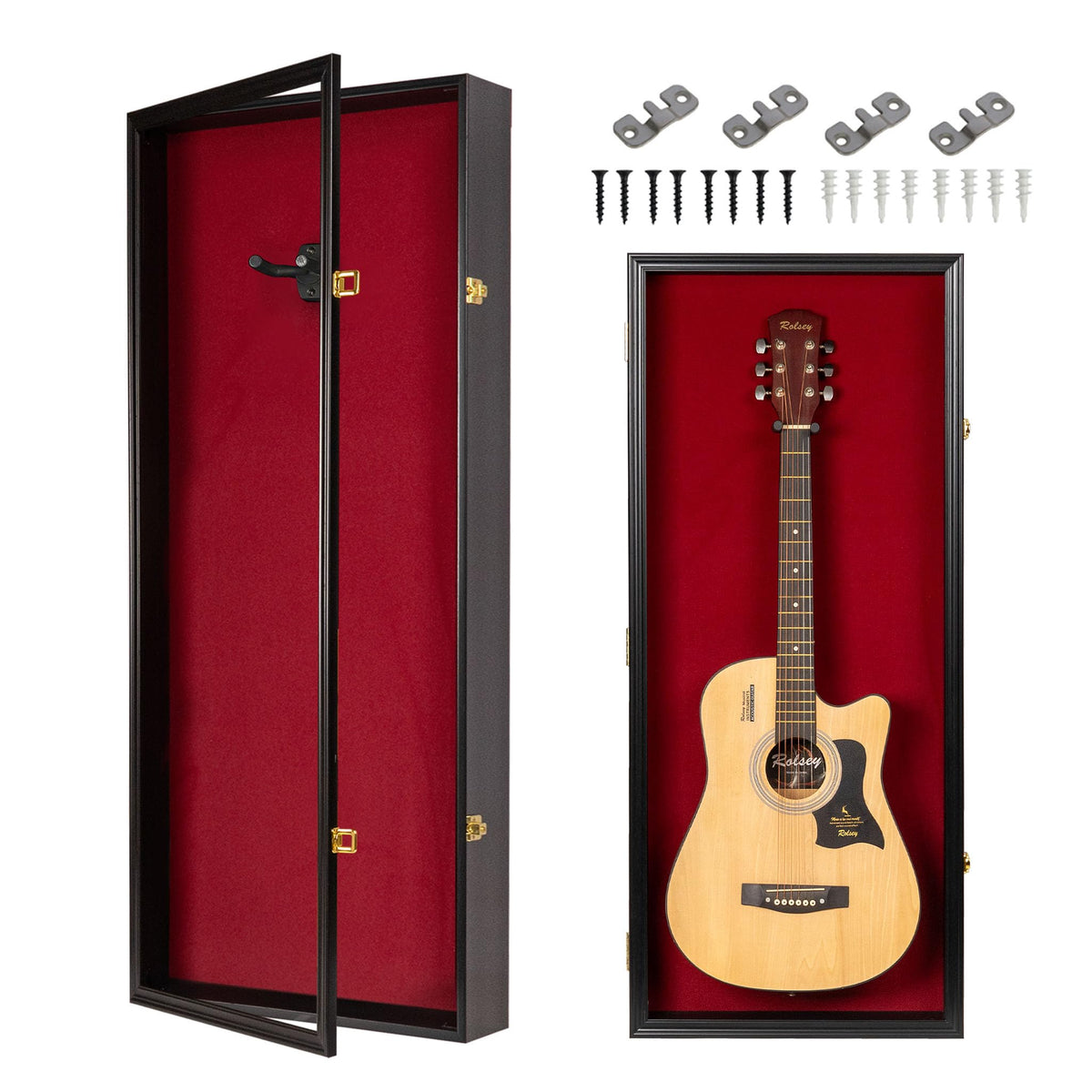 41" Lockable Guitar Display Case with Red Felt Interior Q9412