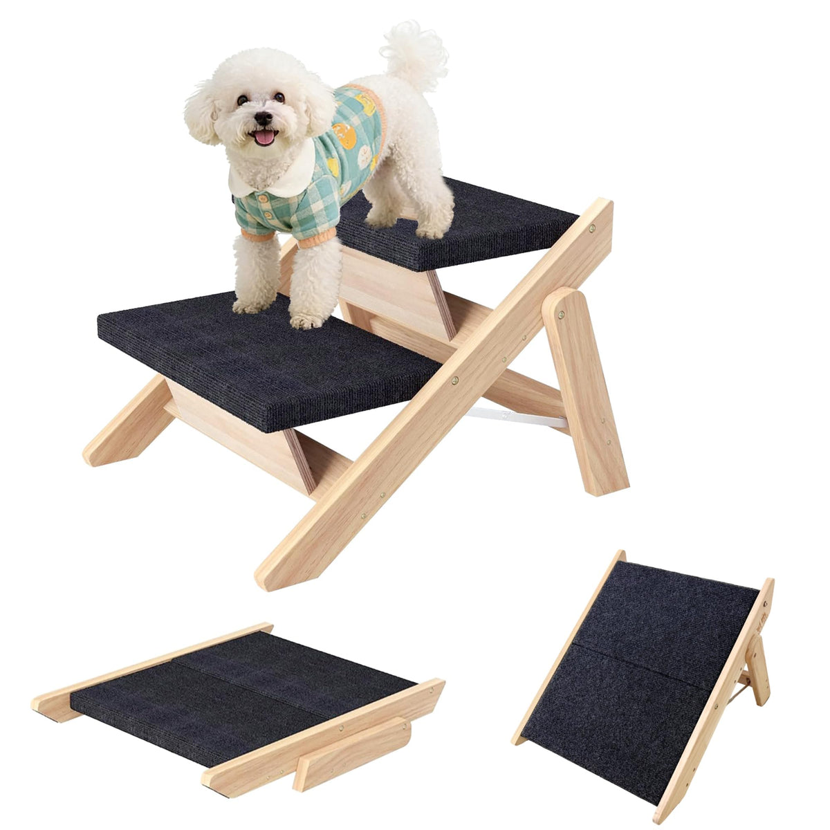 Wooden 2-in-1 Foldable Pet Stairs & Ramp H783