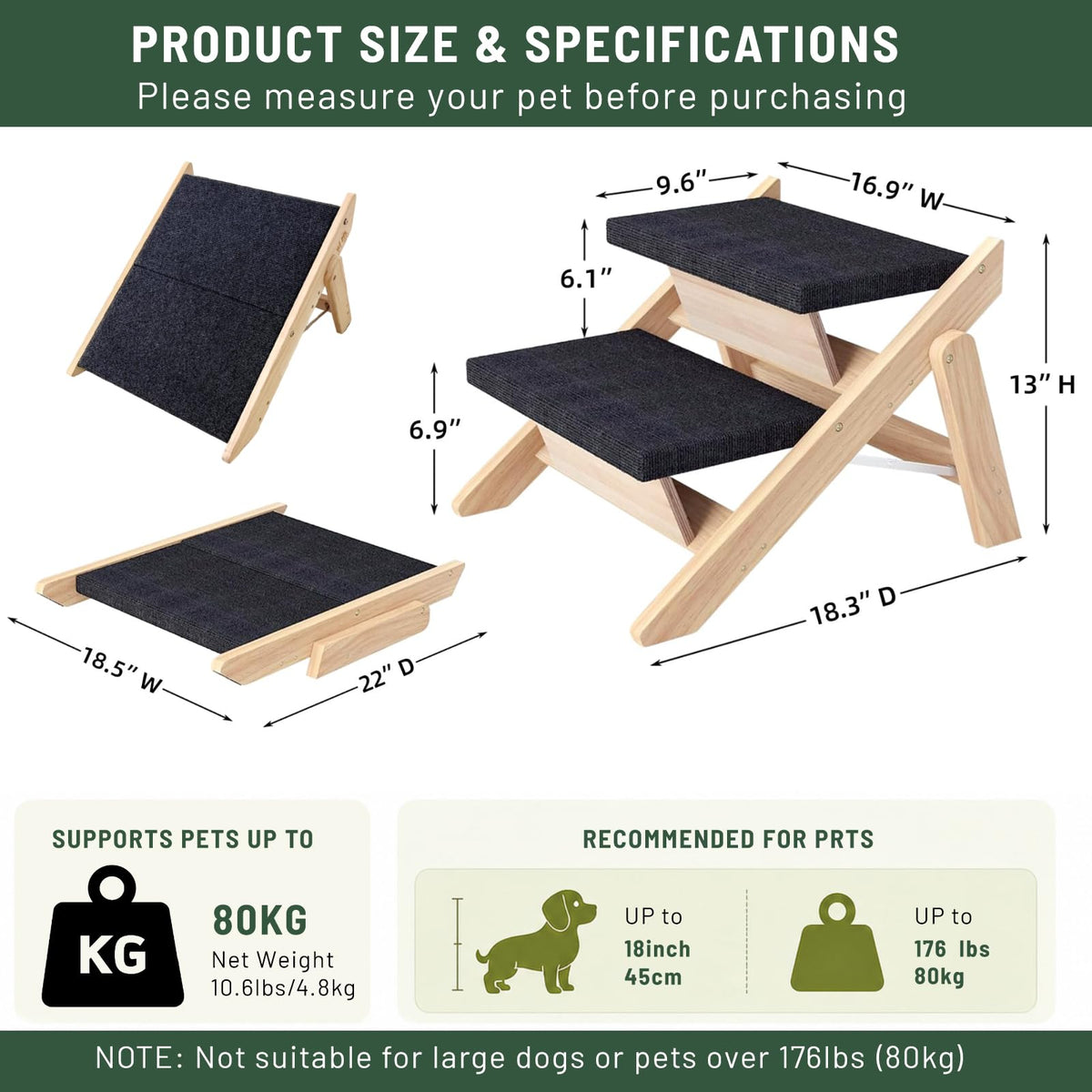 Wooden 2-in-1 Foldable Pet Stairs & Ramp H783