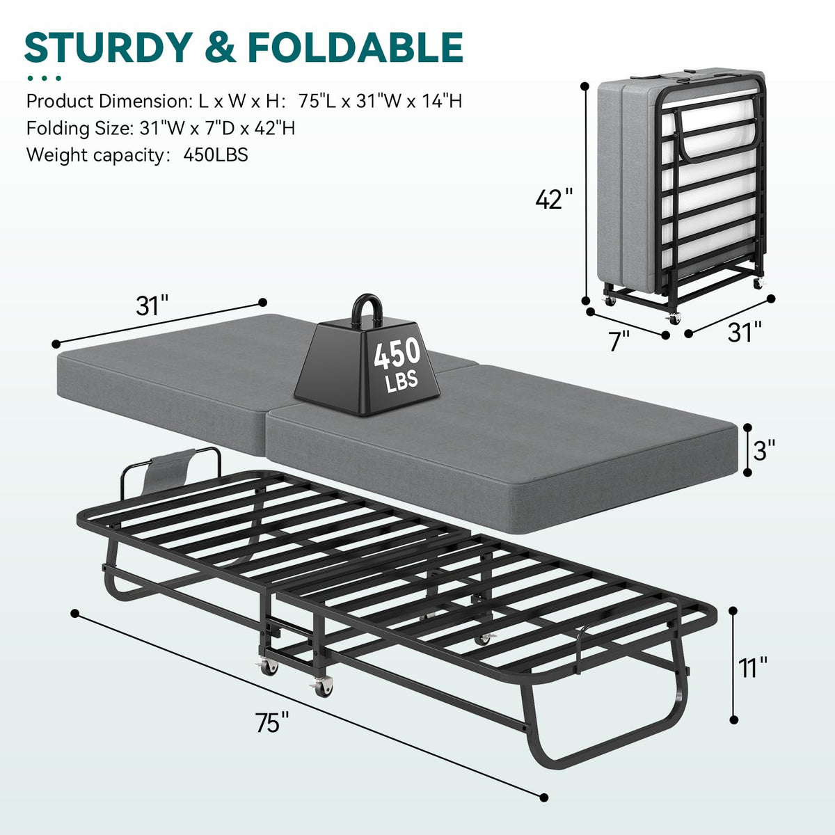 Folding Bed 75" x 31" E33011