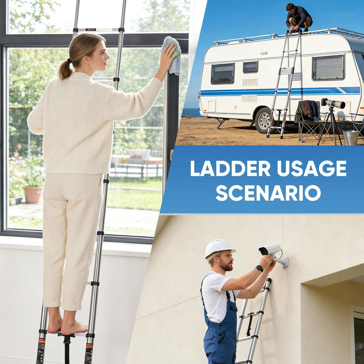 Telescoping Ladder 16.5 FT with Wheels & Hooks 330 lbs T7018