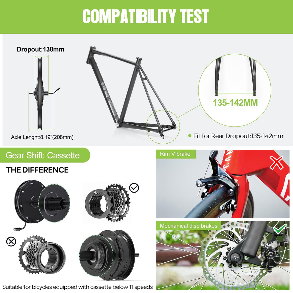 48V 1000W Electric Bike Conversion Kit Rear Wheel Hub Motor Q90563