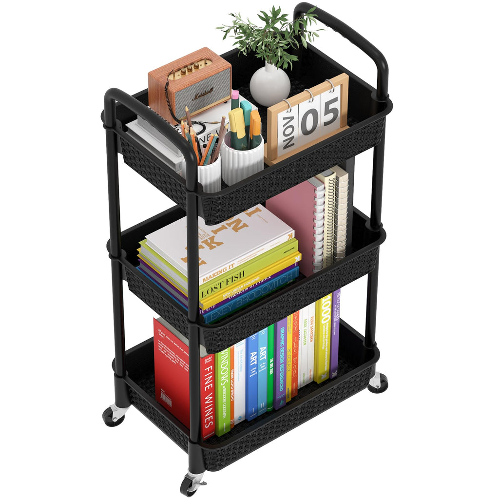 3-Tier Plastic Rolling Utility Cart with Handle F776671