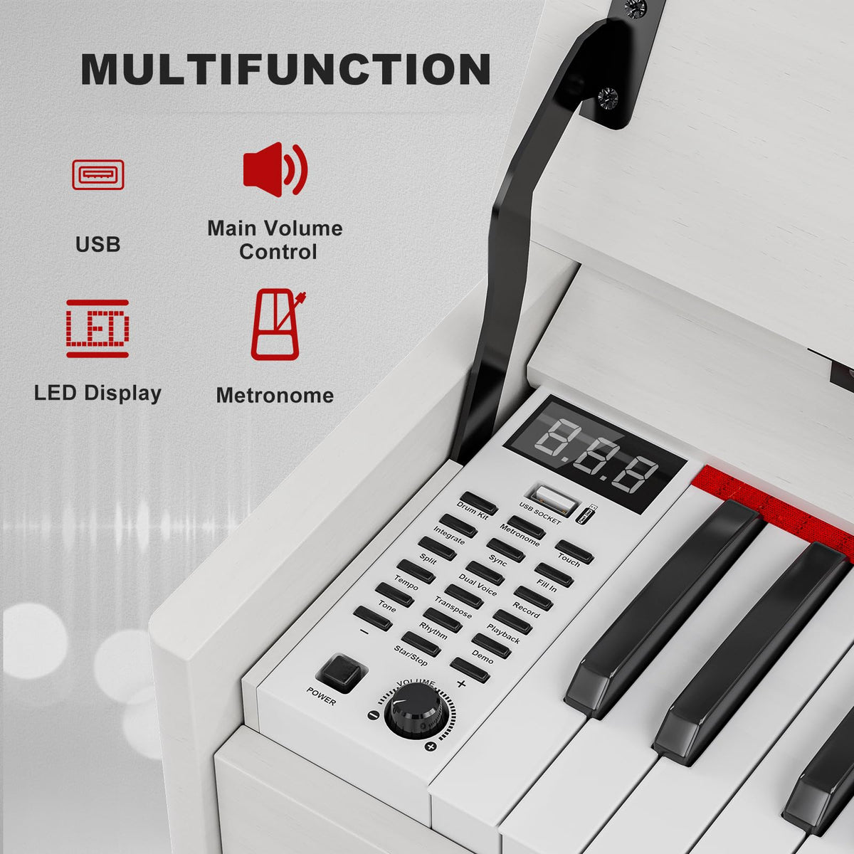 88 Weighted Key Digital Piano with Duet Piano Bench, Full Size Heavy Hammer Weighted Action Electric Piano Keyboard with USB MIDI, White L416210