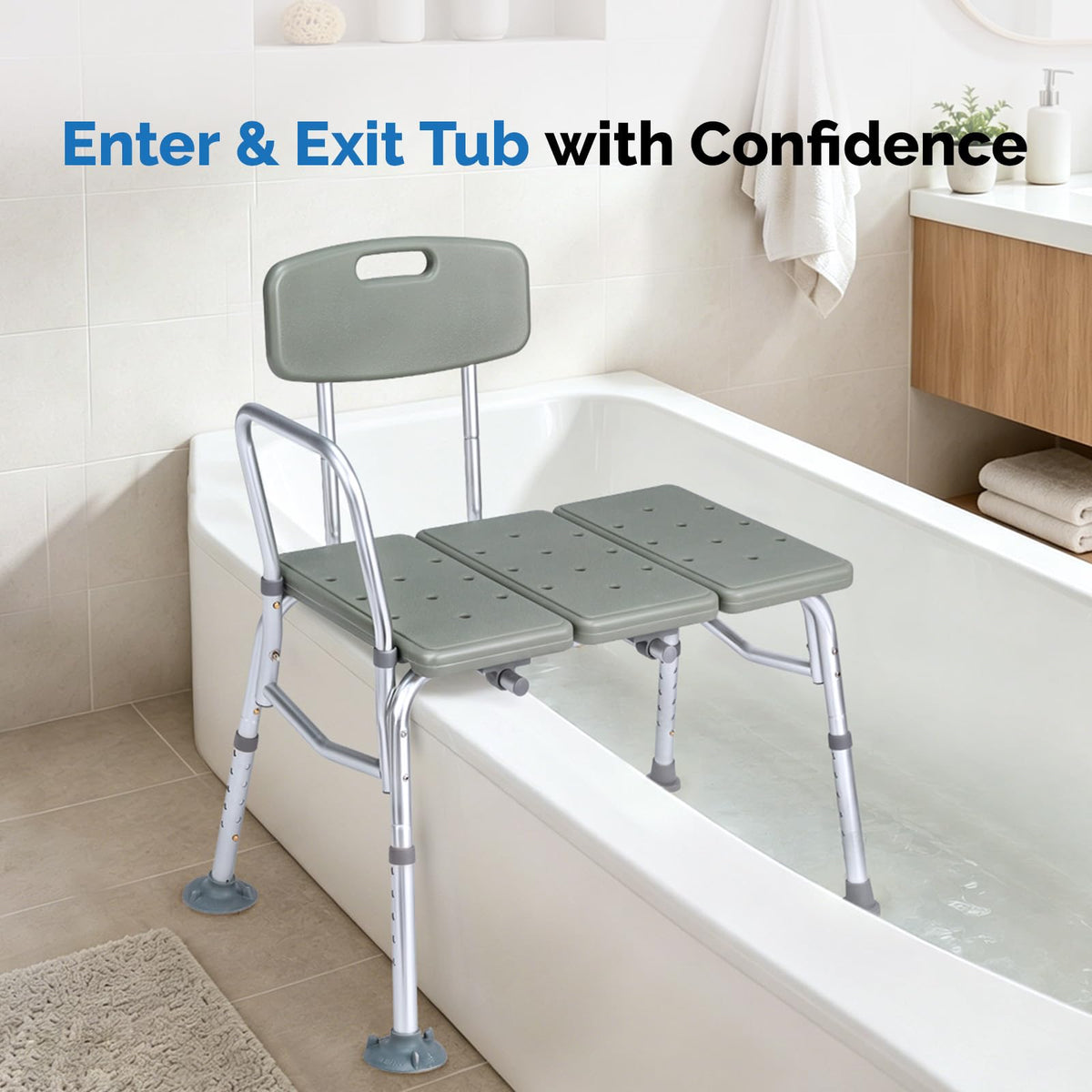 Height Adjustable Tub Transfer Bench Shower Chair with Backrest F7820