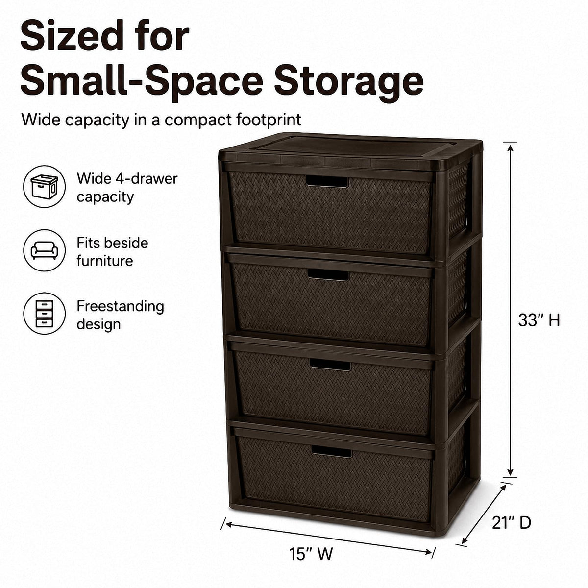 4 Drawer Brown Plastic Storage Tower E650
