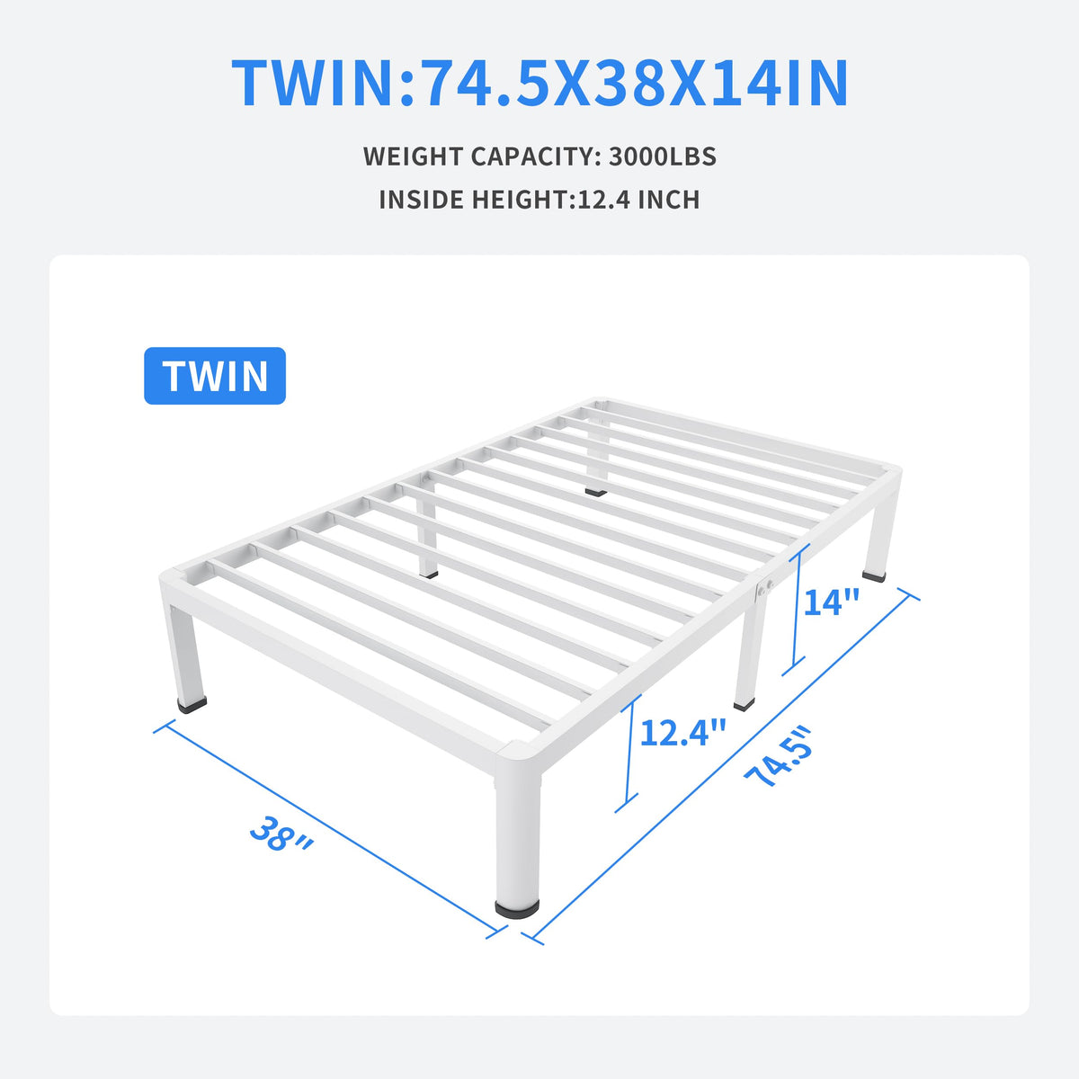 14 Inch Twin Metal Platform Bed Frame White G990