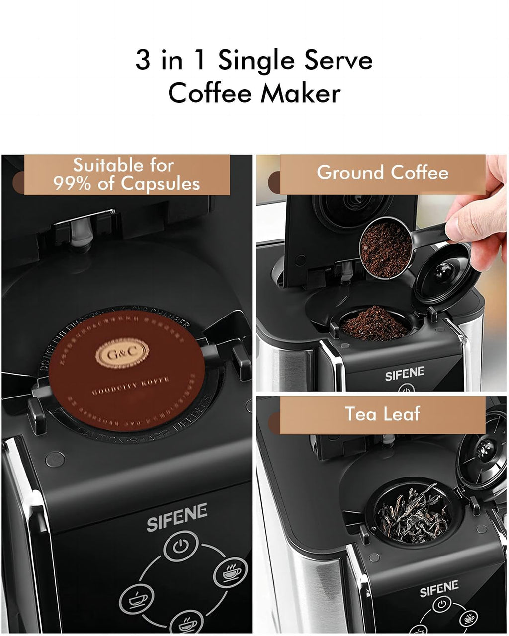 Single Serve Coffee Maker, 3-in-1, 6-12oz, Black E114