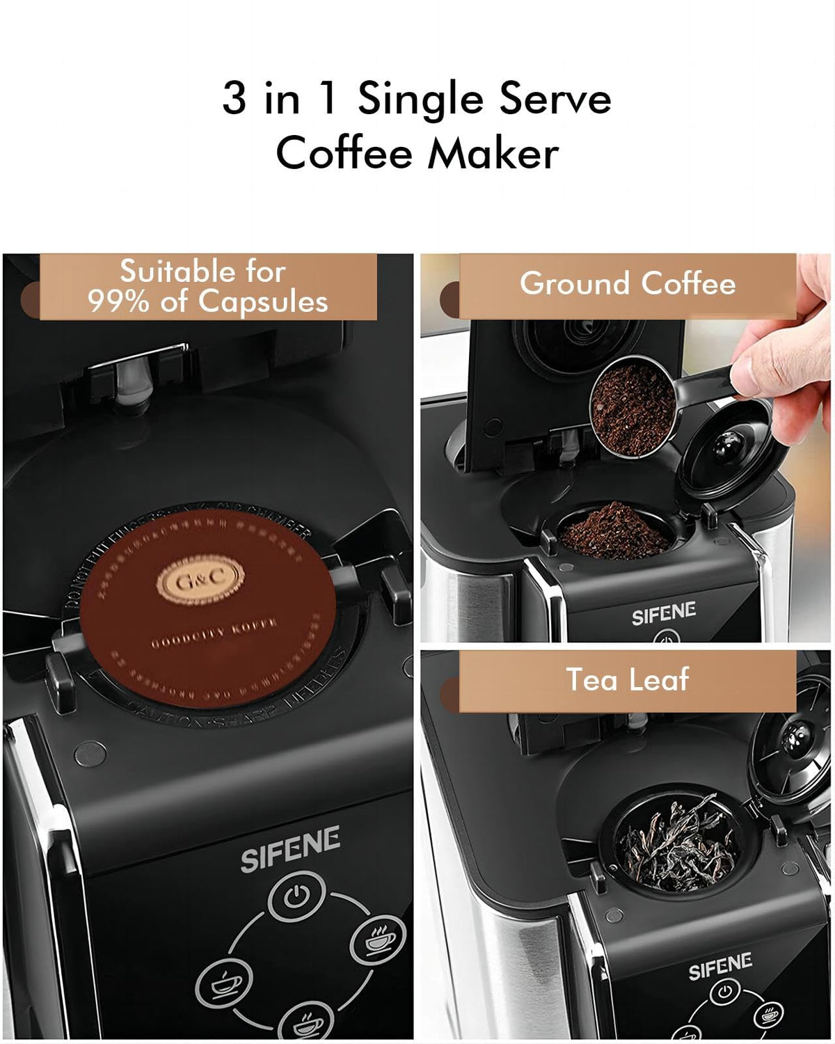 Single Serve Coffee Maker, 3-in-1, 6-12oz, Black E114