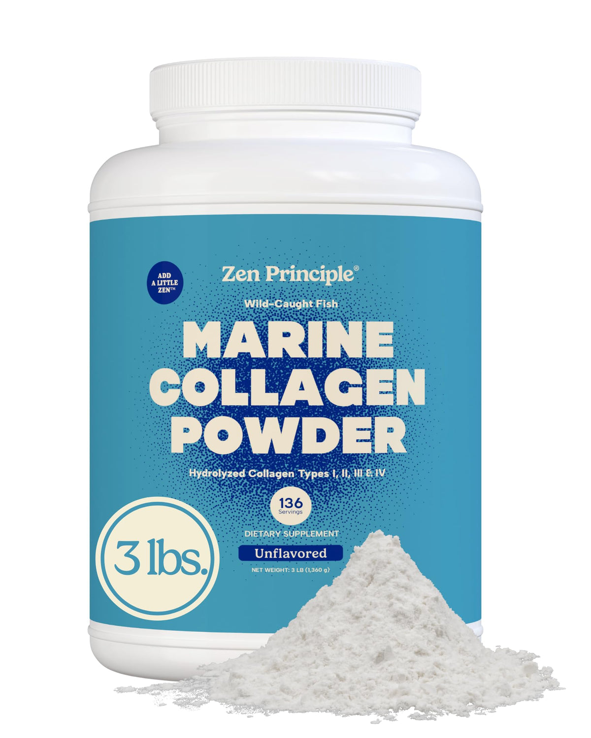 Marine Collagen Peptides Powder 3 lb. Wild-Caught Fish, Non-GMO. Hydrolyzed Types I, II, III & IV Protein. M43660