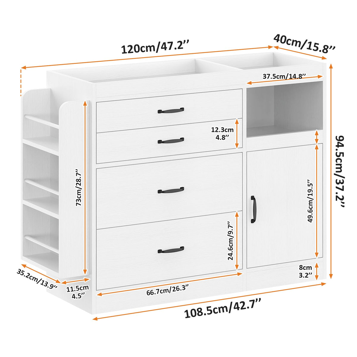 White 4 Drawer Baby Nursery Dresser with Changing Pad E722029