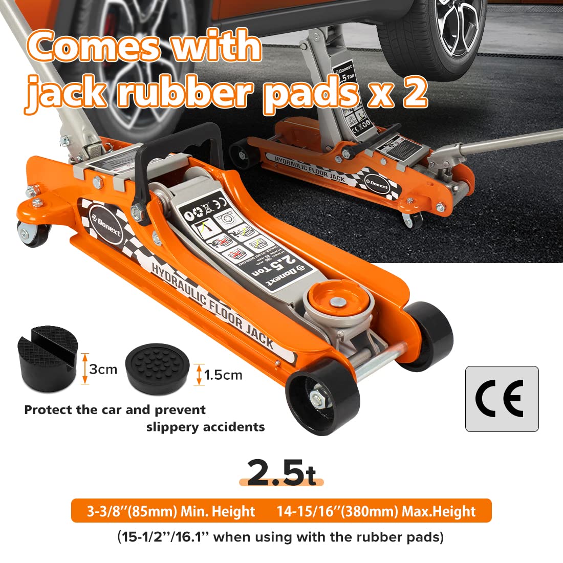 Steel Floor Jack and Orange Jack Stands R2536