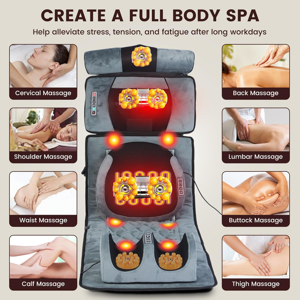 Full Body Massage Cushion with Heat, 10 Vibration Heads, 9 Speeds M9569