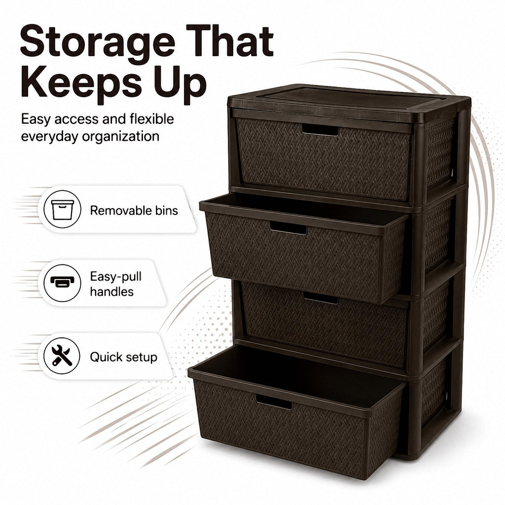 4 Drawer Brown Plastic Storage Tower E650