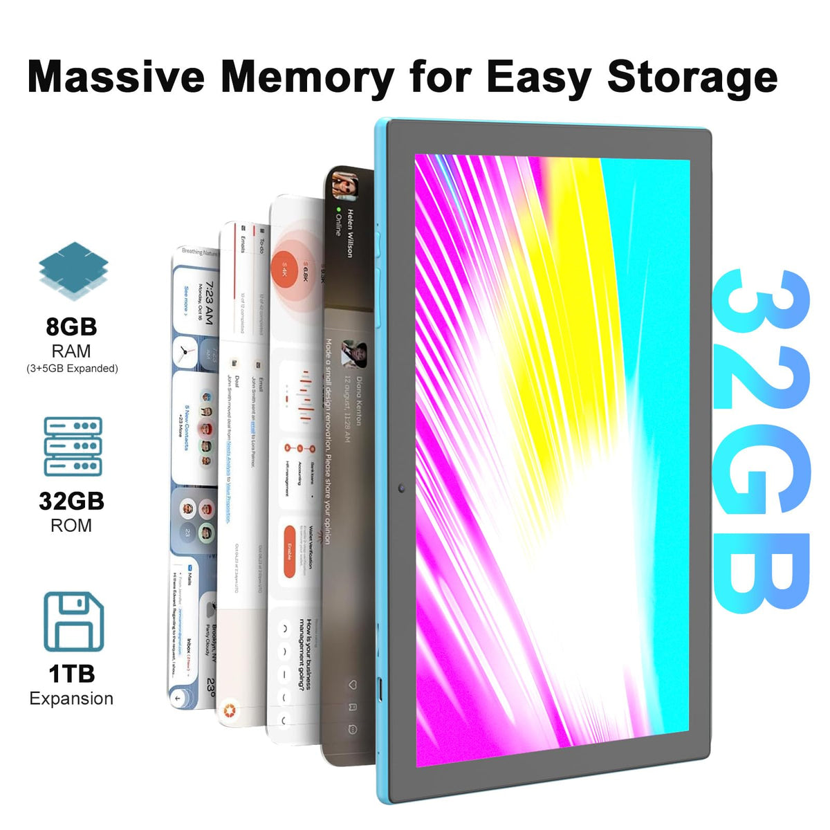 10 inch Android Tablet with Keyboard Stylus 8GB RAM 32GB ROM M65575